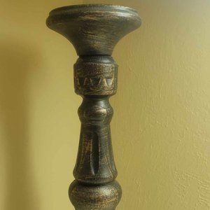 Single Wooden Black and Bronze Candle Holder - NEW